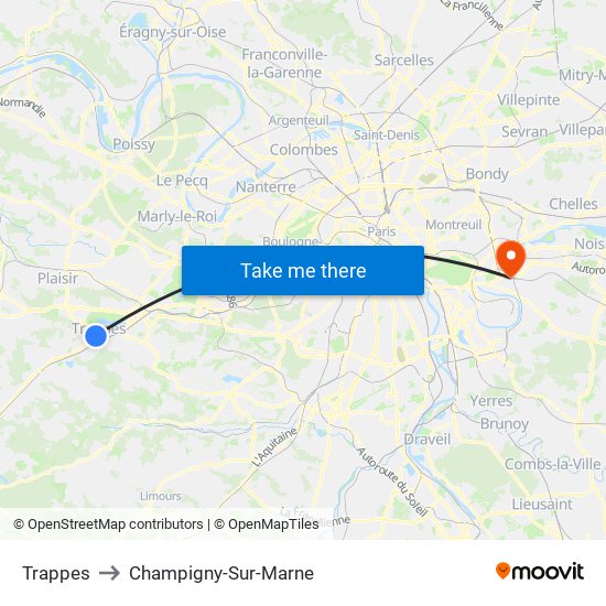 Trappes to Champigny-Sur-Marne map
