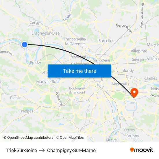 Triel-Sur-Seine to Champigny-Sur-Marne map
