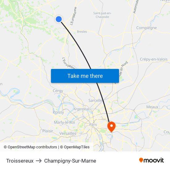 Troissereux to Champigny-Sur-Marne map