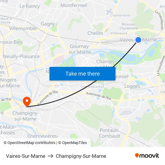 Vaires-Sur-Marne to Champigny-Sur-Marne map