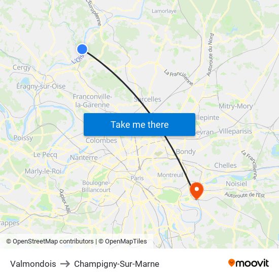 Valmondois to Champigny-Sur-Marne map