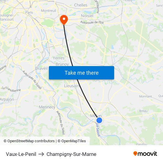 Vaux-Le-Penil to Champigny-Sur-Marne map