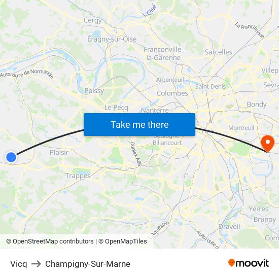Vicq to Champigny-Sur-Marne map