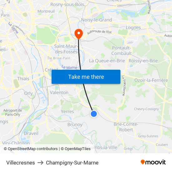 Villecresnes to Champigny-Sur-Marne map