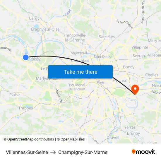 Villennes-Sur-Seine to Champigny-Sur-Marne map