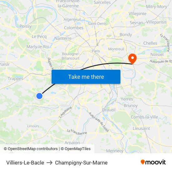 Villiers-Le-Bacle to Champigny-Sur-Marne map