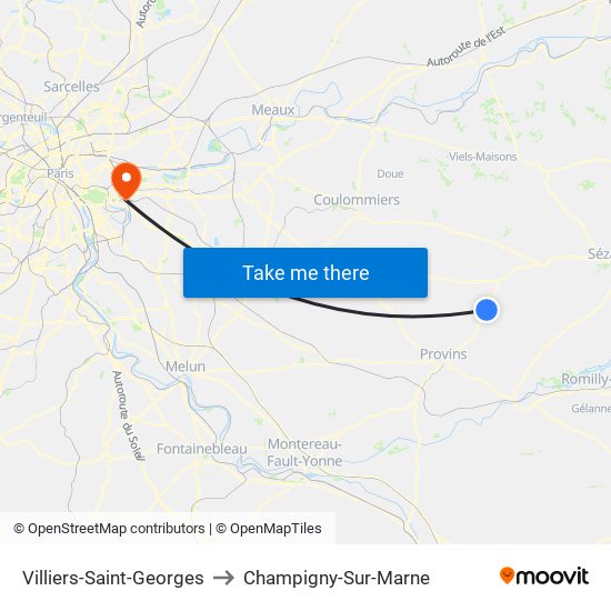 Villiers-Saint-Georges to Champigny-Sur-Marne map