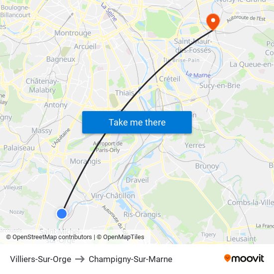 Villiers-Sur-Orge to Champigny-Sur-Marne map
