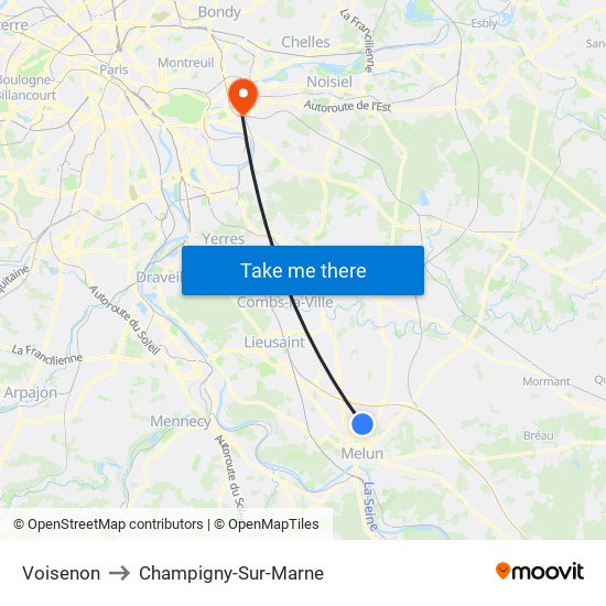 Voisenon to Champigny-Sur-Marne map