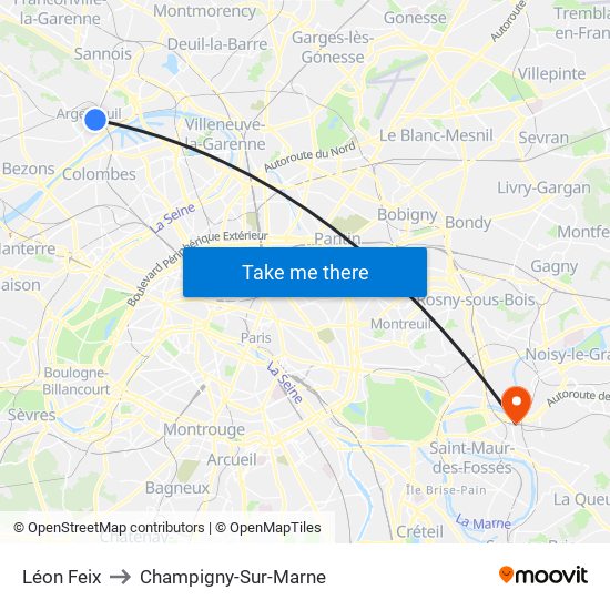 Léon Feix to Champigny-Sur-Marne map