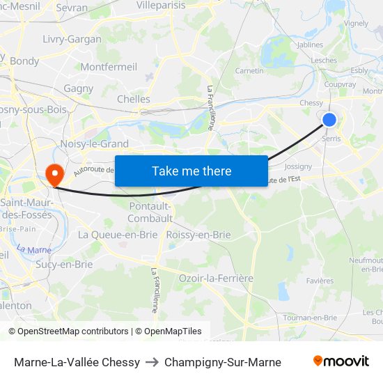 Marne-La-Vallée Chessy to Champigny-Sur-Marne map