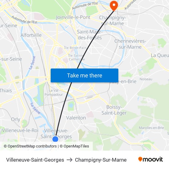 Villeneuve-Saint-Georges to Champigny-Sur-Marne map