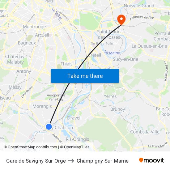 Gare de Savigny-Sur-Orge to Champigny-Sur-Marne map