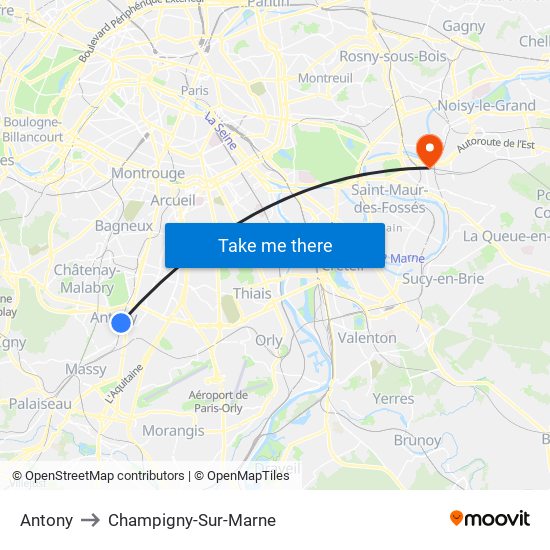 Antony to Champigny-Sur-Marne map