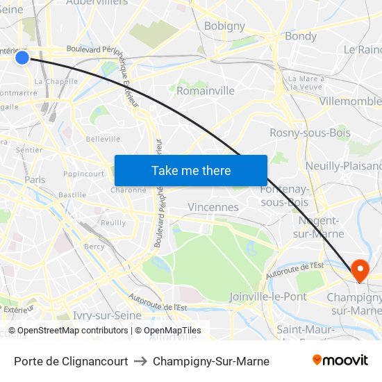 Porte de Clignancourt to Champigny-Sur-Marne map