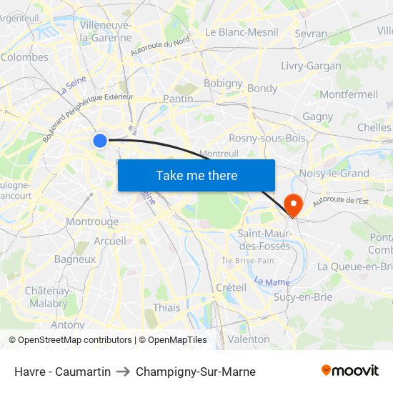 Havre - Caumartin to Champigny-Sur-Marne map