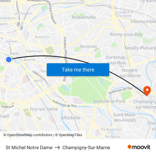 St Michel Notre Dame to Champigny-Sur-Marne map