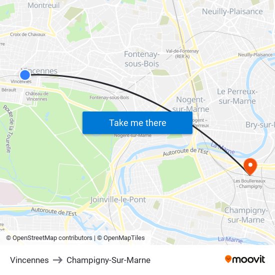 Vincennes to Champigny-Sur-Marne map