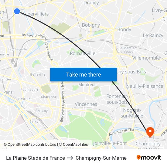 La Plaine Stade de France to Champigny-Sur-Marne map