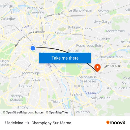 Madeleine to Champigny-Sur-Marne map