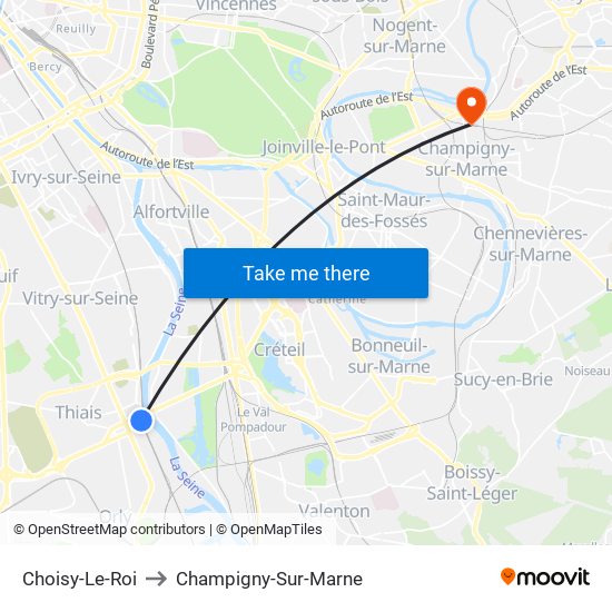 Choisy-Le-Roi to Champigny-Sur-Marne map