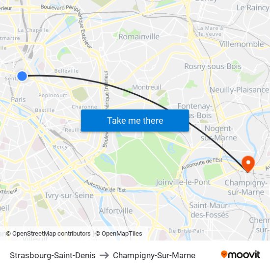 Strasbourg-Saint-Denis to Champigny-Sur-Marne map