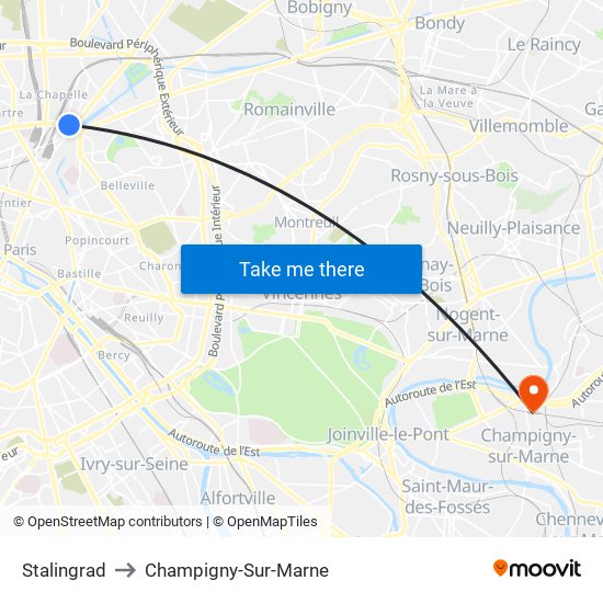 Stalingrad to Champigny-Sur-Marne map