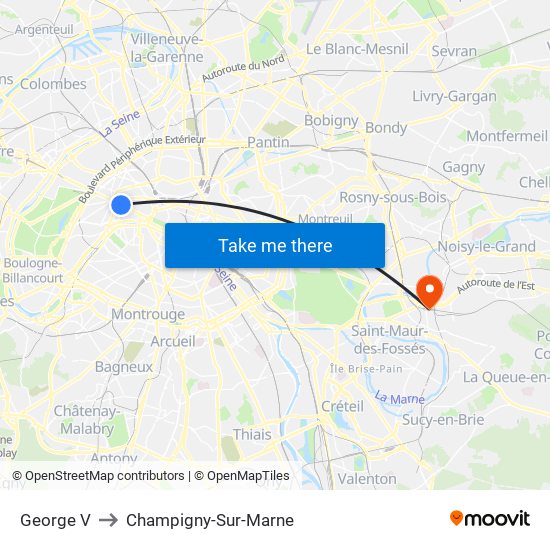 George V to Champigny-Sur-Marne map