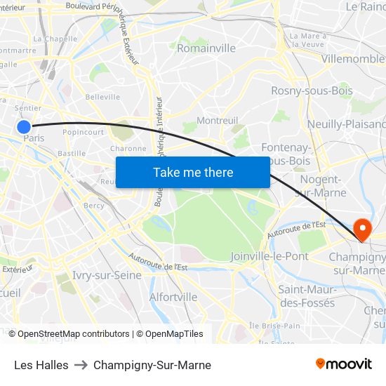 Les Halles to Champigny-Sur-Marne map