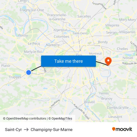 Saint-Cyr to Champigny-Sur-Marne map