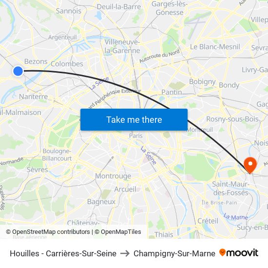 Houilles - Carrières-Sur-Seine to Champigny-Sur-Marne map