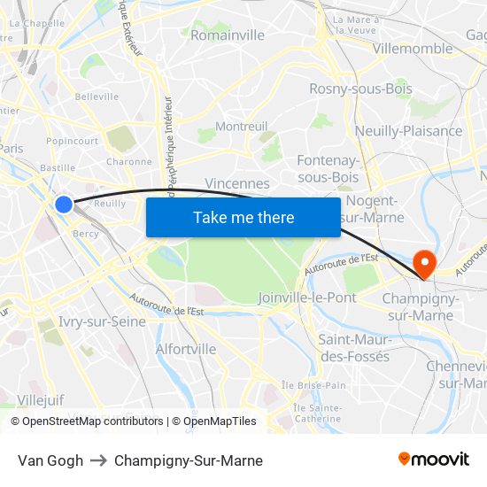 Van Gogh to Champigny-Sur-Marne map