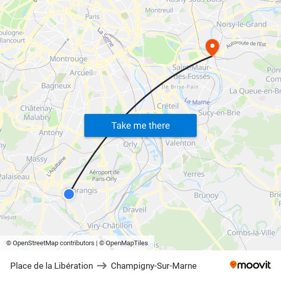 Place de la Libération to Champigny-Sur-Marne map