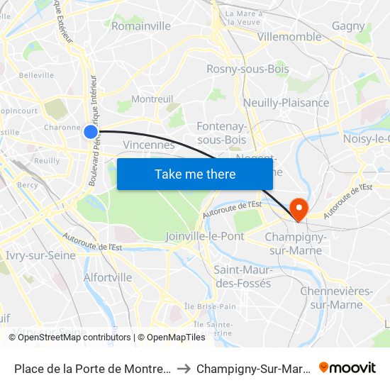 Place de la Porte de Montreuil to Champigny-Sur-Marne map
