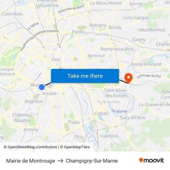 Mairie de Montrouge to Champigny-Sur-Marne map
