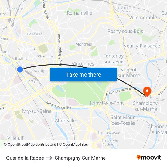 Quai de la Rapée to Champigny-Sur-Marne map