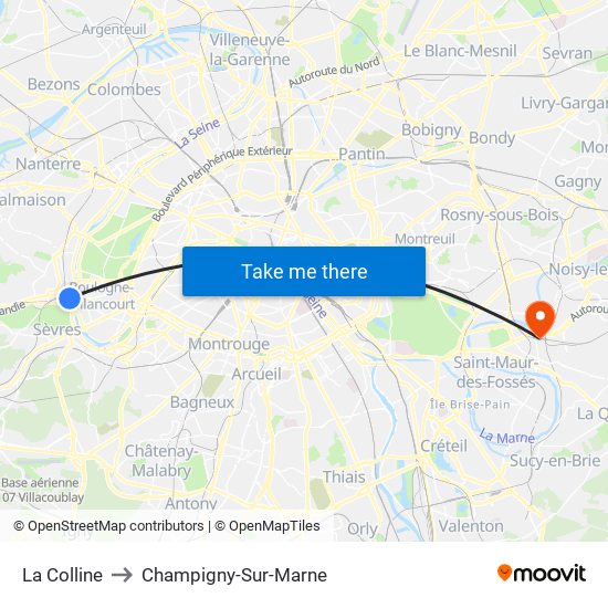 La Colline to Champigny-Sur-Marne map