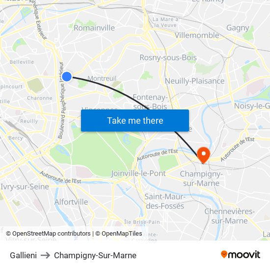 Gallieni to Champigny-Sur-Marne map