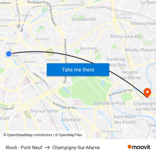 Rivoli - Pont Neuf to Champigny-Sur-Marne map