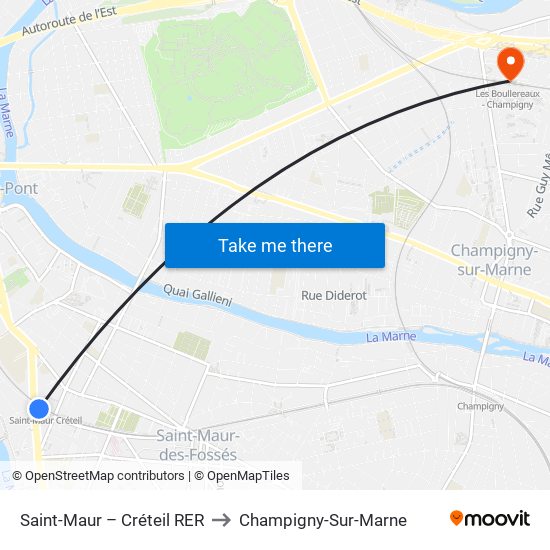 Saint-Maur – Créteil RER to Champigny-Sur-Marne map