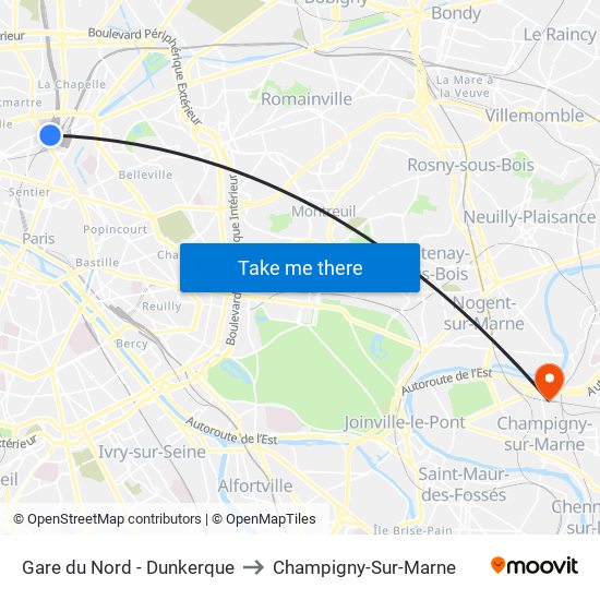 Gare du Nord - Dunkerque to Champigny-Sur-Marne map