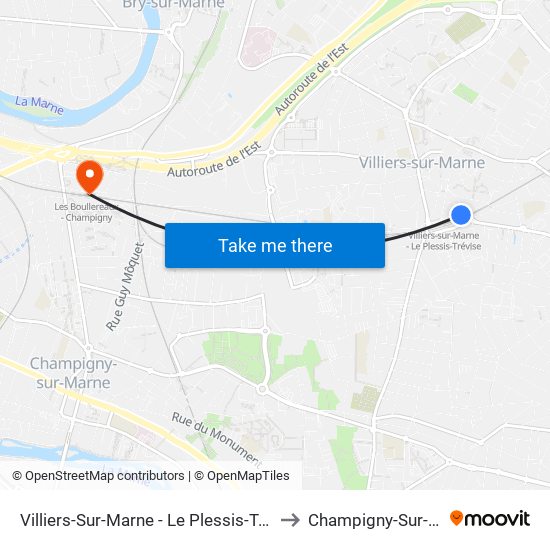 Villiers-Sur-Marne - Le Plessis-Trévise RER to Champigny-Sur-Marne map