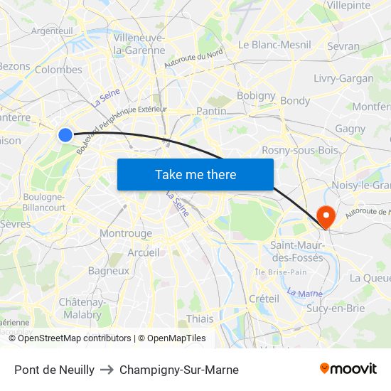 Pont de Neuilly to Champigny-Sur-Marne map