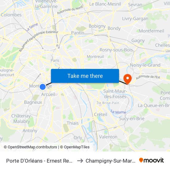 Porte D'Orléans - Ernest Reyer to Champigny-Sur-Marne map