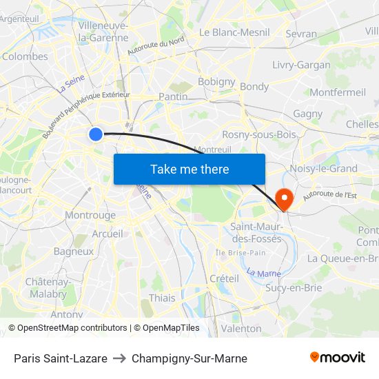 Paris Saint-Lazare to Champigny-Sur-Marne map