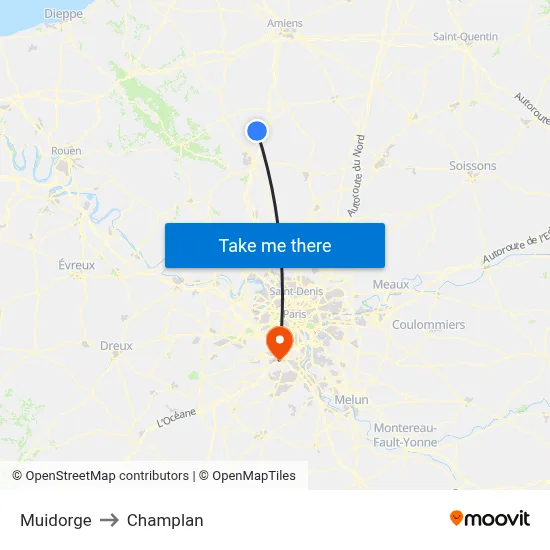 Muidorge to Champlan map
