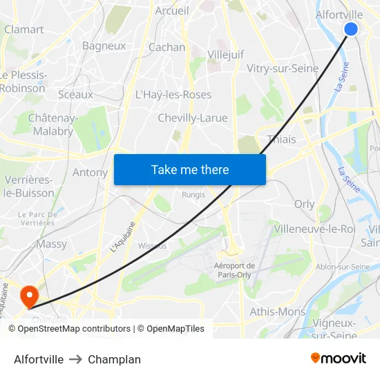 Alfortville to Champlan map