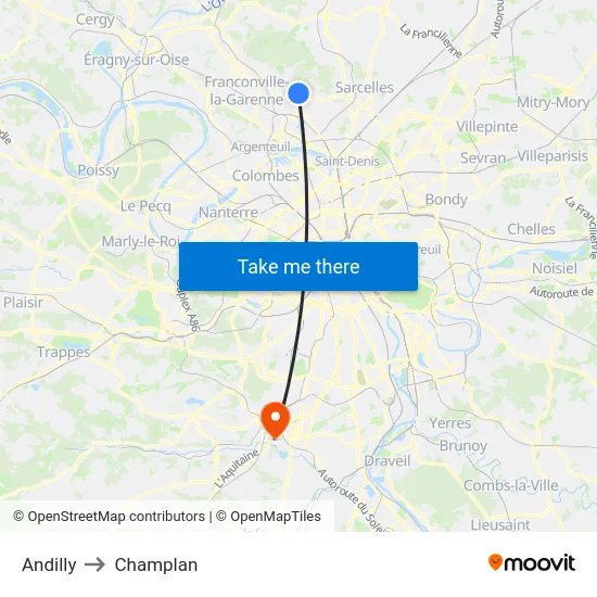 Andilly to Champlan map