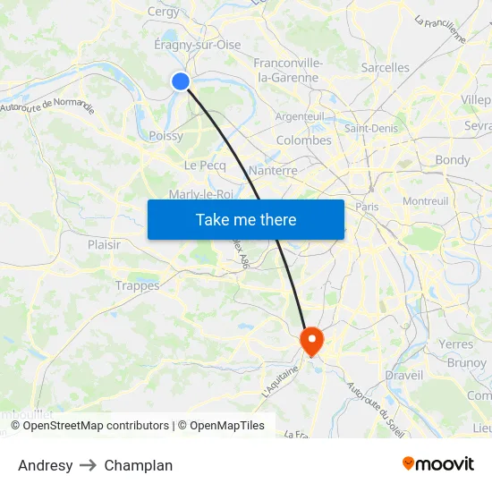 Andresy to Champlan map