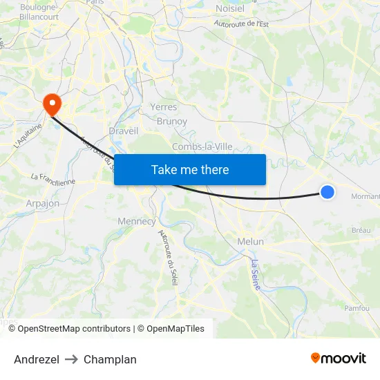 Andrezel to Champlan map